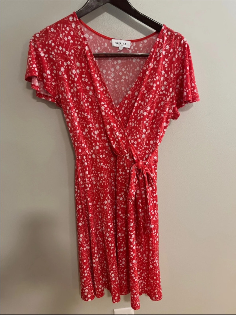 Gilli Red Floral Wrap-Style Mini Dress